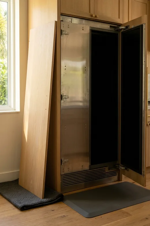 Sub-Zero refrigeration columns built flush into the cabinetry