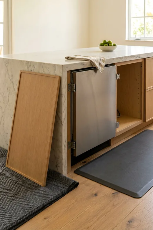 Thermador dishwasher open, interior light on